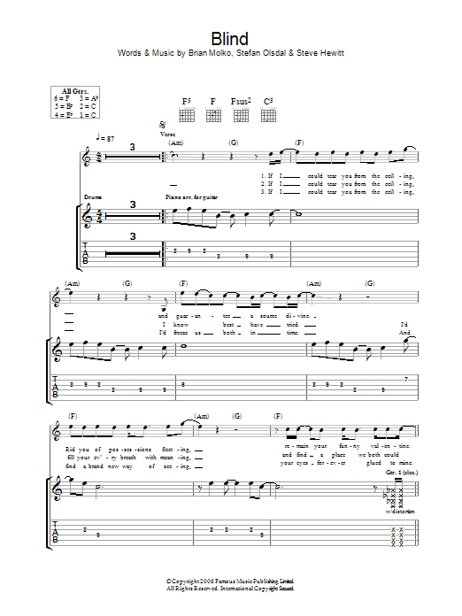 Learn to play Placebo Blind sheet music for Guitar Tab in minutes. Price: 7.8900$ Placebo Blind sheet music notes and chords arranged for Guitar Tab