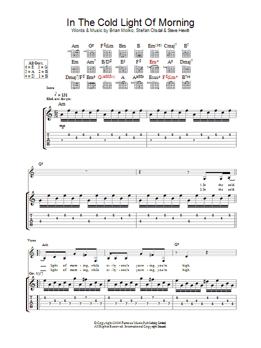 Learn to play Placebo In The Cold Light Of Morning sheet music for Guitar Tab in minutes. Price: 7.8900$ Placebo In The Cold Light Of Morning sheet music notes and chords arranged for Guitar Tab
