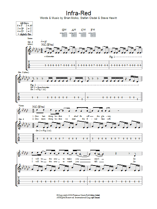 Learn to play Placebo Infra-Red sheet music for Guitar Tab in minutes. Price: 7.8900$ Placebo Infra-Red sheet music notes and chords arranged for Guitar Tab