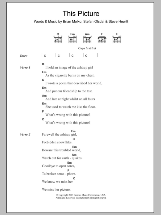 Placebo This Picture sheet music notes and chords. Download Printable PDF.