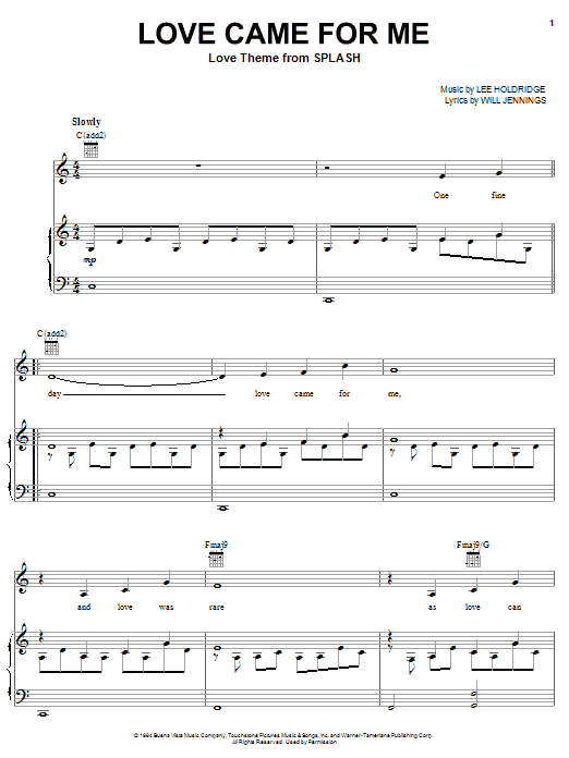 Placido Domingo Love Came For Me (Love Theme from Splash) sheet music notes and chords arranged for Piano, Vocal & Guitar Chords (Right-Hand Melody)