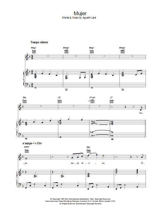 Learn to play Placido Domingo Mujer sheet music for Piano, Vocal & Guitar Chords in minutes. Price: 7.8900$ Placido Domingo Mujer sheet music notes and chords arranged for Piano, Vocal & Guitar Chords