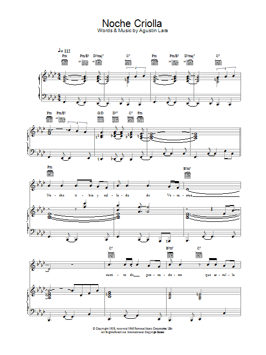 Learn to play Placido Domingo Noche Criolla sheet music for Piano, Vocal & Guitar Chords in minutes. Price: 7.8900$ Placido Domingo Noche Criolla sheet music notes and chords arranged for Piano, Vocal & Guitar Chords