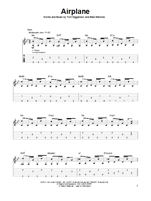 Plain White Ts Airplane sheet music notes and chords. Download Printable PDF.