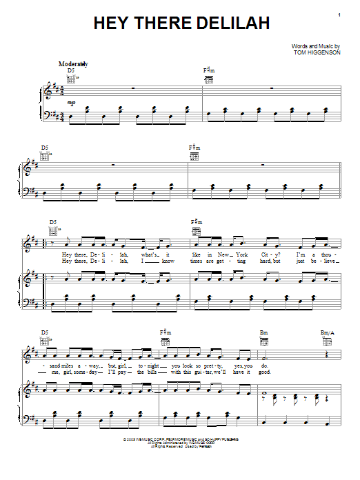 Plain White T's Hey There Delilah sheet music notes and chords. Download Printable PDF.