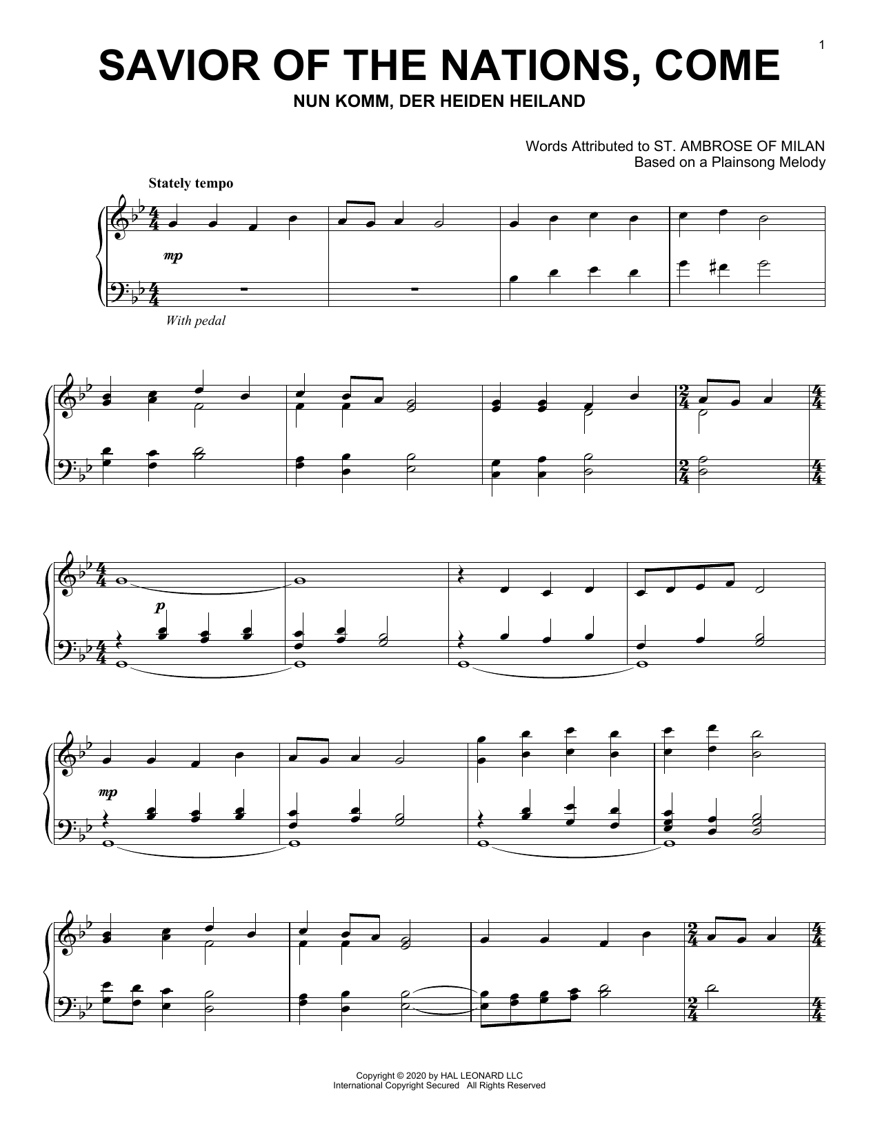 Plainsong Melody Savior Of The Nations, Come sheet music notes and chords. Download Printable PDF.