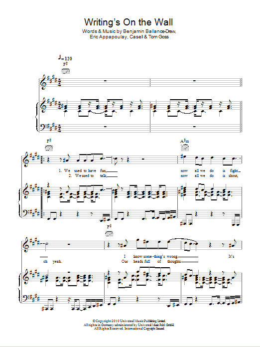 Plan B Writing's On The Wall sheet music notes and chords arranged for Piano, Vocal & Guitar Chords