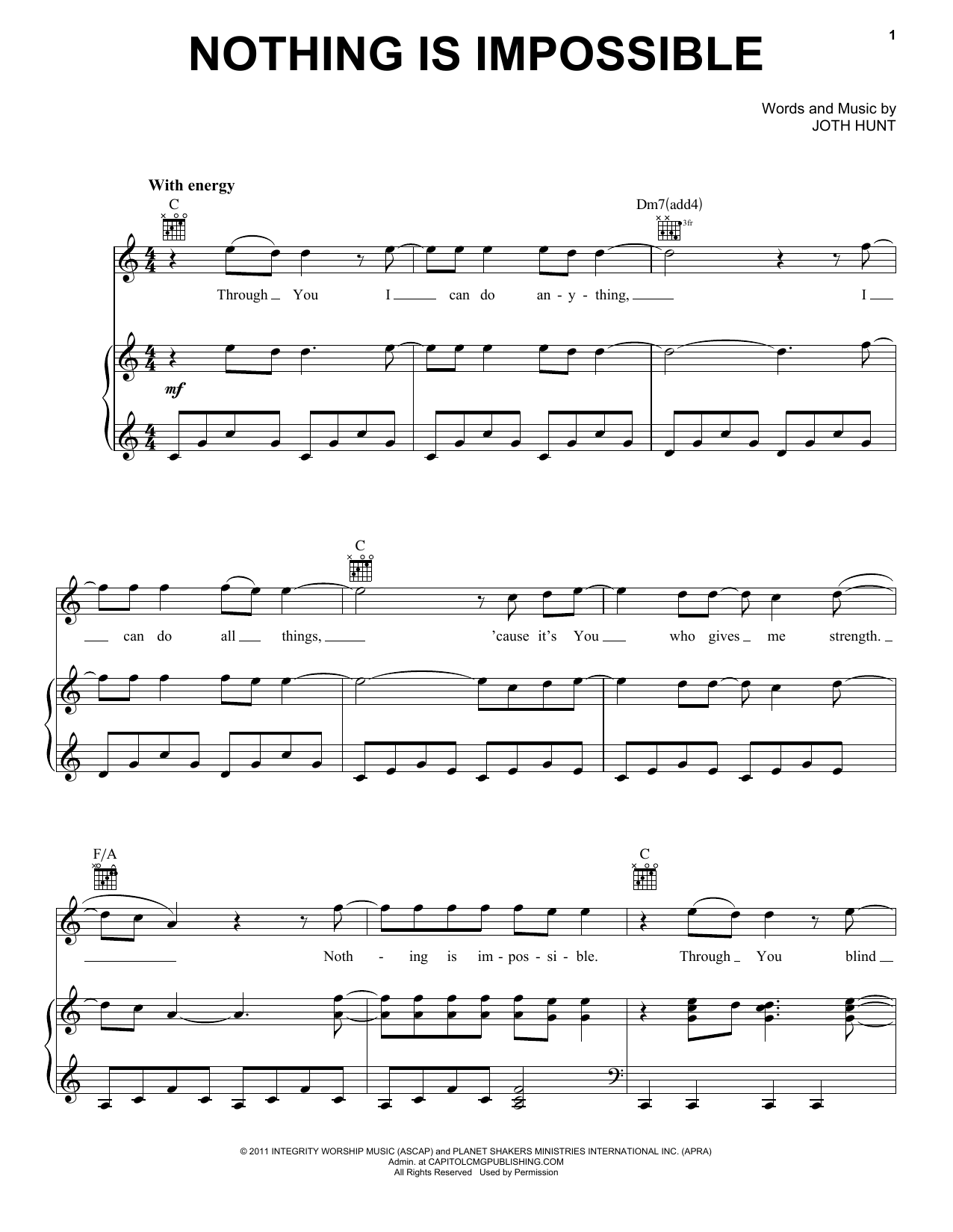 Learn to play Planetshakers Nothing Is Impossible sheet music for Piano, Vocal & Guitar Chords (Right-Hand Melody) in minutes. Price: 7.8900$ Planetshakers Nothing Is Impossible sheet music notes and chords arranged for Piano, Vocal & Guitar Chords (Right-Hand Melody)