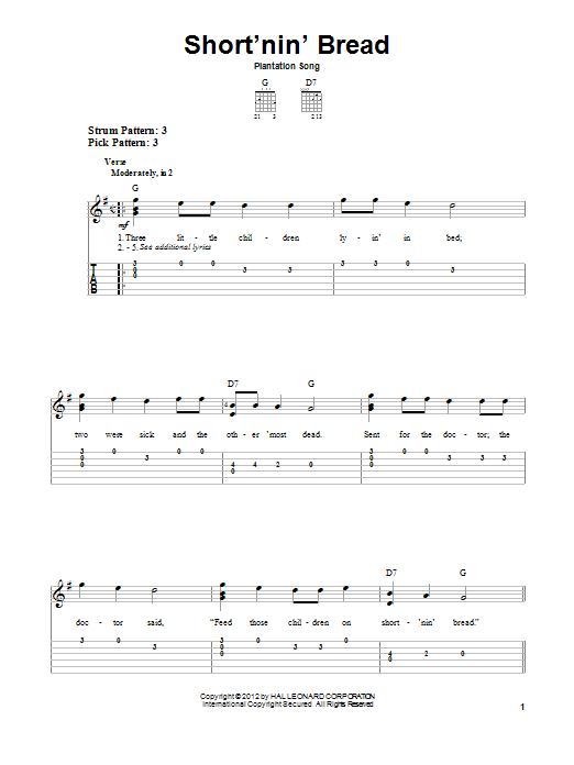 Plantation Song Short'nin' Bread sheet music notes and chords. Download Printable PDF.