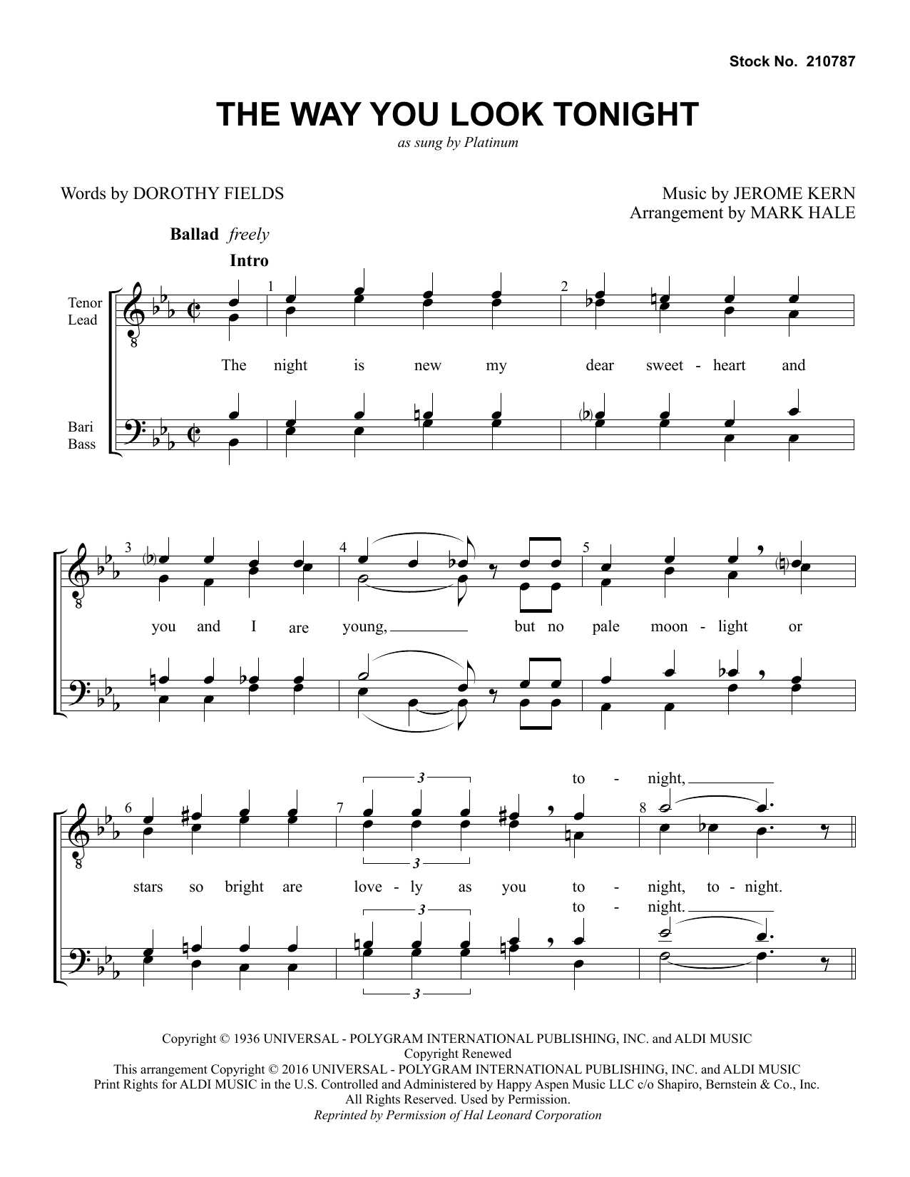 Platinum The Way You Look Tonight (arr. Mark Hale) sheet music notes and chords. Download Printable PDF.