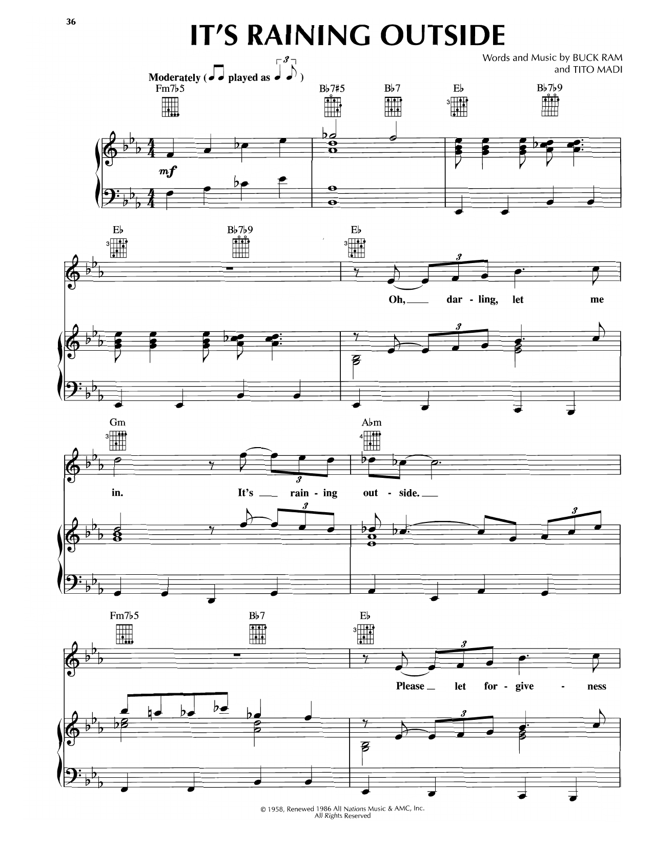 Learn to play Platters It's Raining Outside sheet music for Piano, Vocal & Guitar Chords (Right-Hand Melody) in minutes. Price: 7.8900$ Platters It's Raining Outside sheet music notes and chords arranged for Piano, Vocal & Guitar Chords (Right-Hand Melody)
