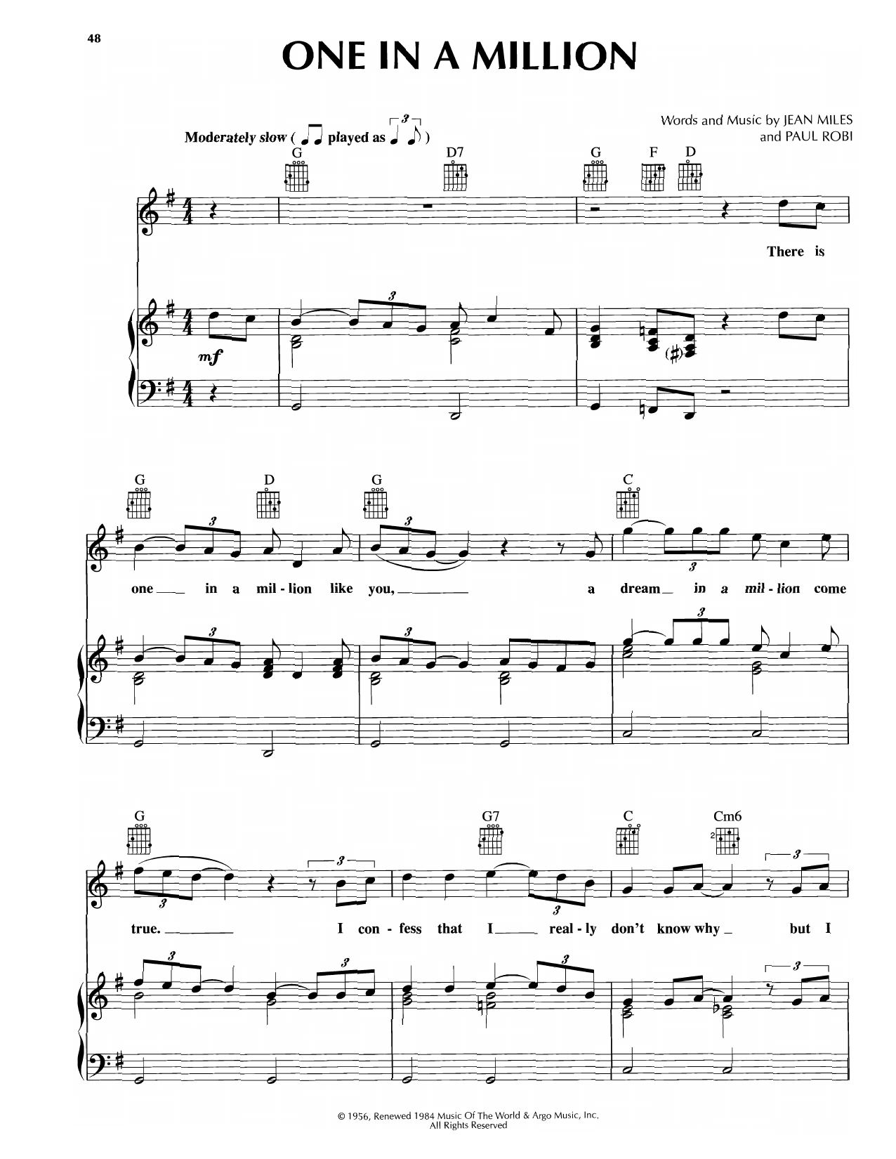 Learn to play Platters One In A Million sheet music for Piano, Vocal & Guitar Chords (Right-Hand Melody) in minutes. Price: 7.8900$ Platters One In A Million sheet music notes and chords arranged for Piano, Vocal & Guitar Chords (Right-Hand Melody)