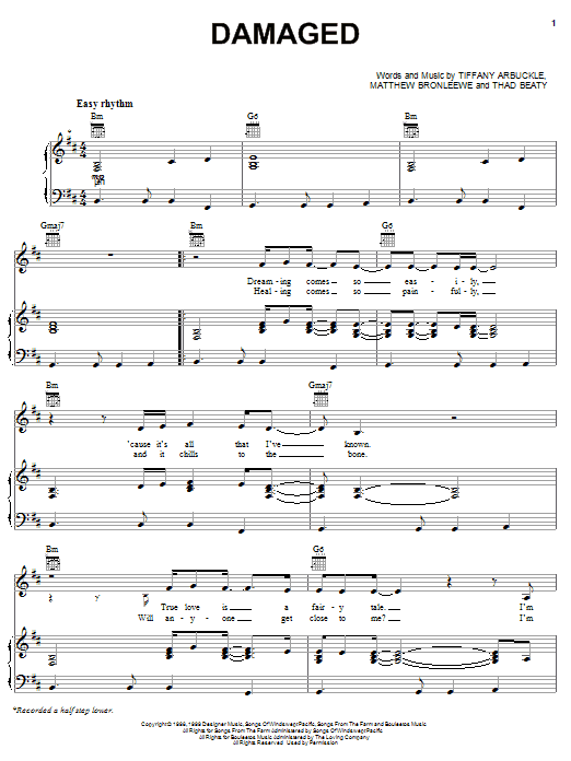 Plumb Damaged sheet music notes and chords. Download Printable PDF.