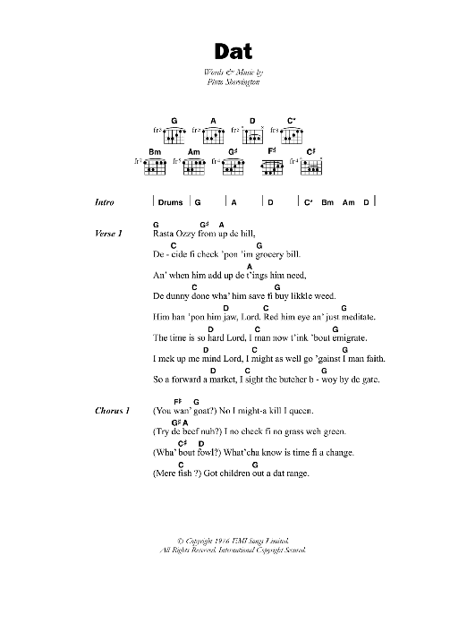 Pluto Shervington Dat sheet music notes and chords arranged for Guitar Chords/Lyrics