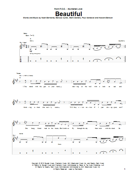 Learn to play P.O.D. Beautiful sheet music for Guitar Tab in minutes. Price: 7.8900$ P.O.D. Beautiful sheet music notes and chords arranged for Guitar Tab