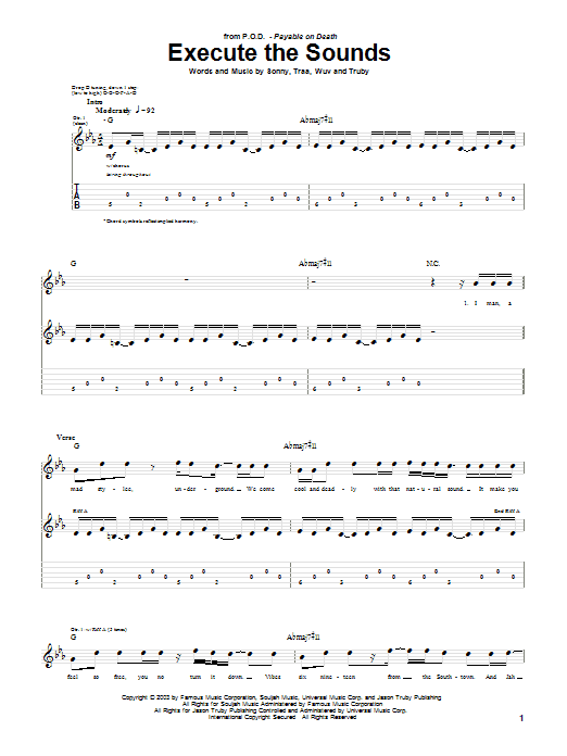 Learn to play P.O.D. (Payable On Death) Execute The Sounds sheet music for Guitar Tab in minutes. Price: 7.8900$ P.O.D. (Payable On Death) Execute The Sounds sheet music notes and chords arranged for Guitar Tab