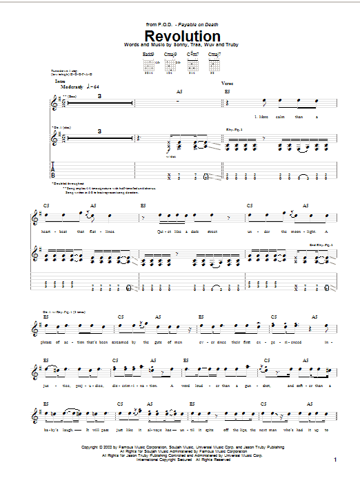 Learn to play P.O.D. (Payable On Death) Revolution sheet music for Guitar Tab in minutes. Price: 7.8900$ P.O.D. (Payable On Death) Revolution sheet music notes and chords arranged for Guitar Tab