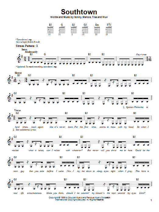 P.O.D. (Payable On Death) Southtown sheet music notes and chords. Download Printable PDF.