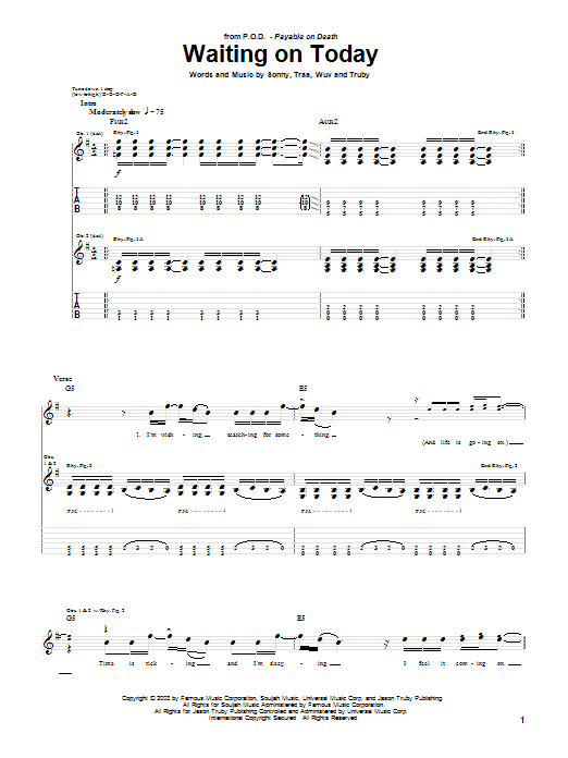 Learn to play P.O.D. (Payable On Death) Waiting On Today sheet music for Guitar Tab in minutes. Price: 7.8900$ P.O.D. (Payable On Death) Waiting On Today sheet music notes and chords arranged for Guitar Tab