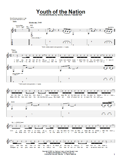 Learn to play P.O.D. (Payable On Death) Youth Of The Nation sheet music for Guitar Tab in minutes. Price: 7.8900$ P.O.D. (Payable On Death) Youth Of The Nation sheet music notes and chords arranged for Guitar Tab