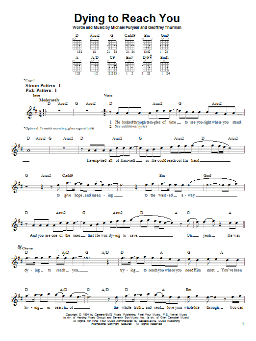 Point Of Grace Dying To Reach You sheet music notes and chords. Download Printable PDF.