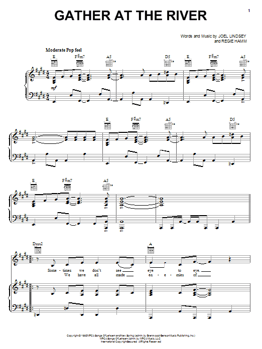 Point Of Grace Gather At The River sheet music notes and chords arranged for Piano, Vocal & Guitar Chords (Right-Hand Melody)