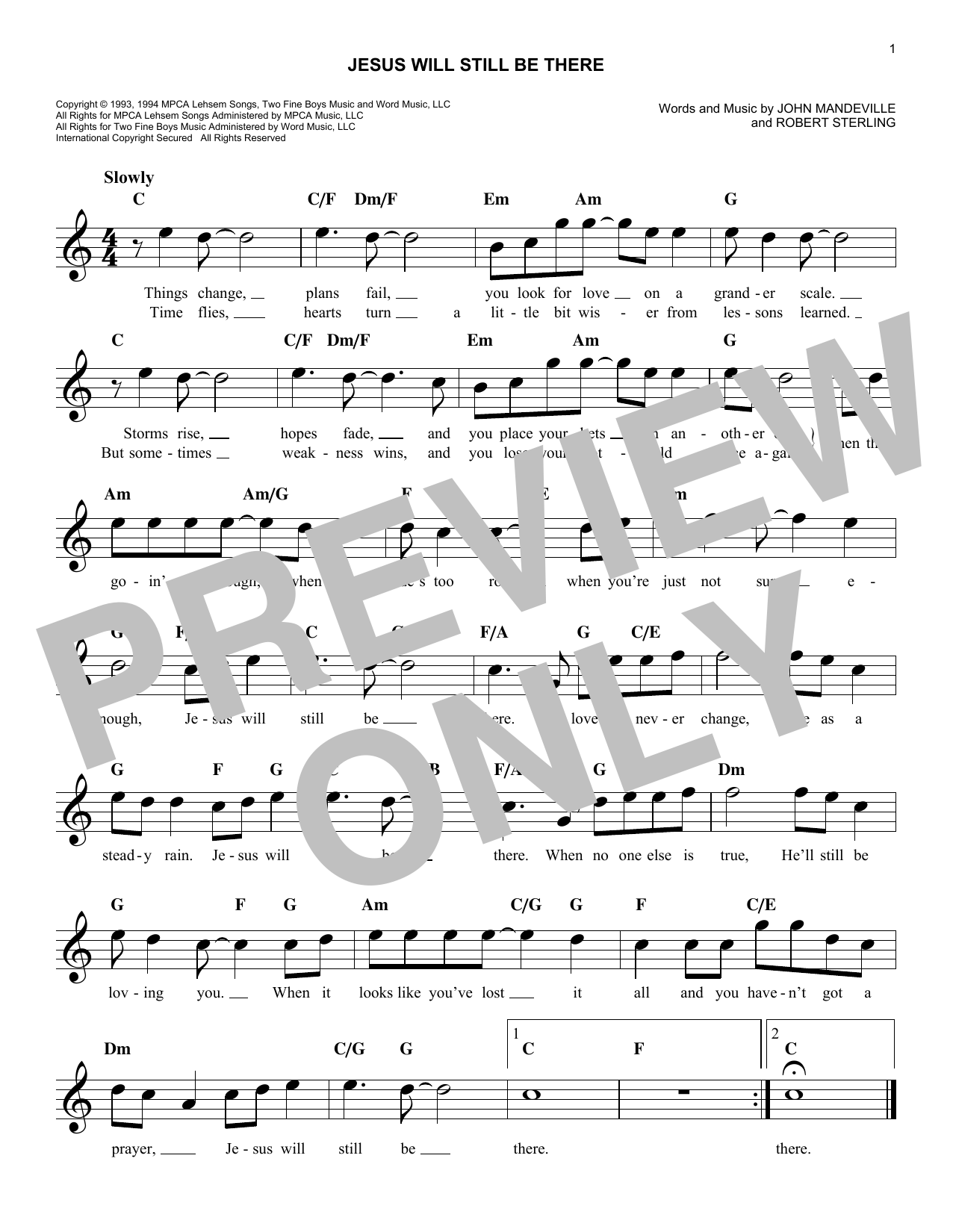 Point Of Grace Jesus Will Still Be There sheet music notes and chords. Download Printable PDF.