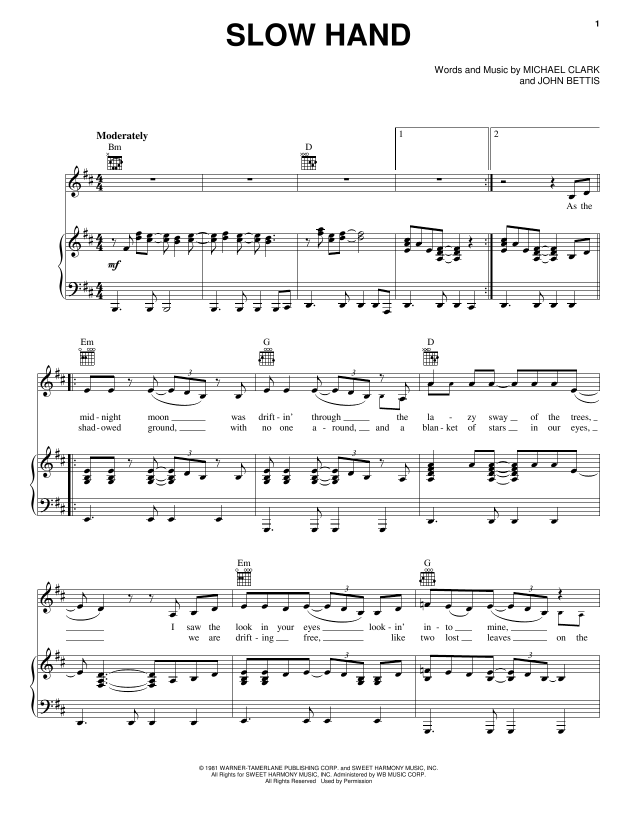 Pointer Sisters Slow Hand sheet music notes and chords. Download Printable PDF.