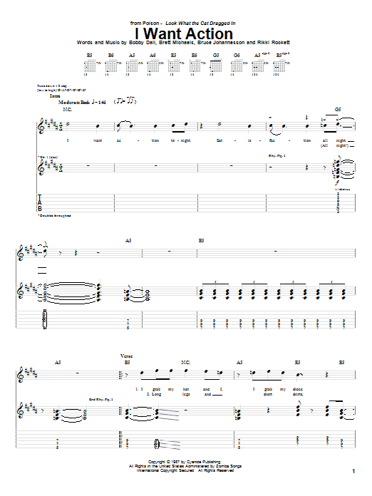 Learn to play Poison I Want Action sheet music for Guitar Tab in minutes. Price: 7.8900$ Poison I Want Action sheet music notes and chords arranged for Guitar Tab