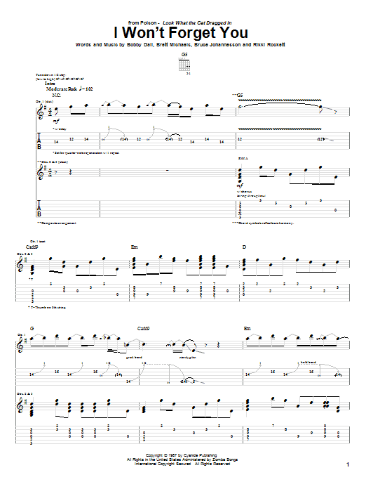 Learn to play Poison I Won't Forget You sheet music for Guitar Tab in minutes. Price: 7.8900$ Poison I Won't Forget You sheet music notes and chords arranged for Guitar Tab