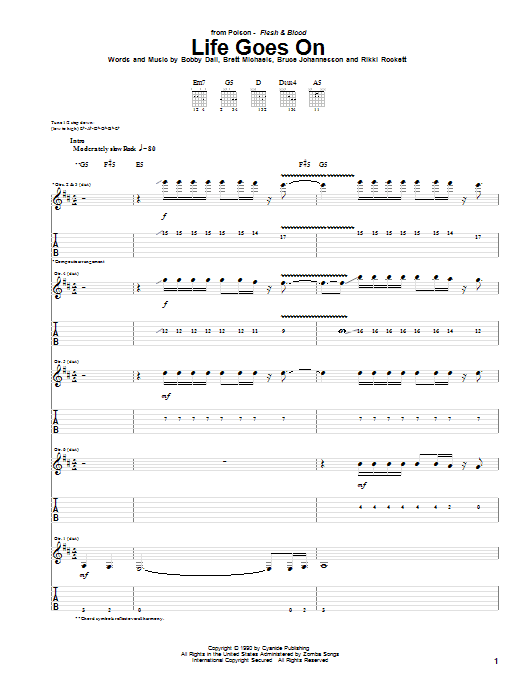 Learn to play Poison Life Goes On sheet music for Guitar Tab in minutes. Price: 7.8900$ Poison Life Goes On sheet music notes and chords arranged for Guitar Tab