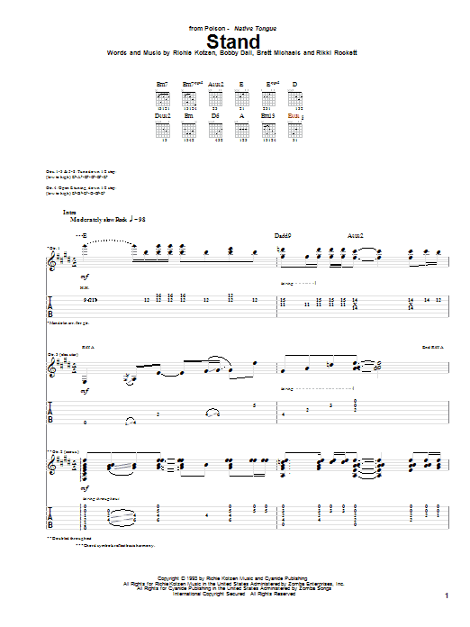Poison Stand sheet music notes and chords arranged for Guitar Tab