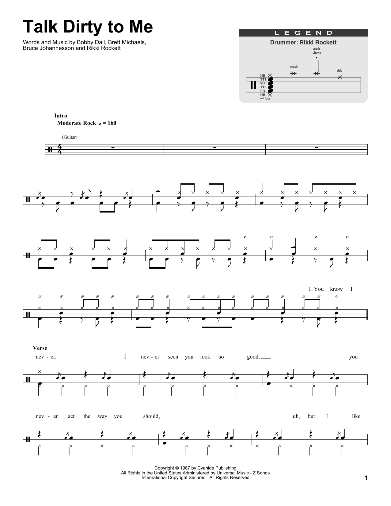 Poison Talk Dirty To Me sheet music notes and chords. Download Printable PDF.