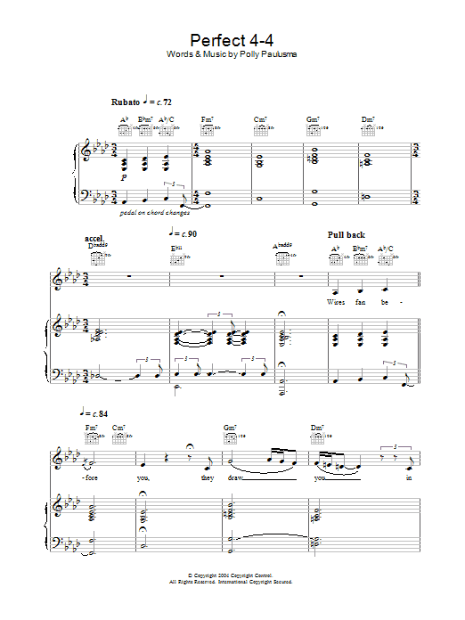 Learn to play Polly Paulusma Perfect 4-4 sheet music for Piano, Vocal & Guitar Chords in minutes. Price: 7.8900$ Polly Paulusma Perfect 4-4 sheet music notes and chords arranged for Piano, Vocal & Guitar Chords