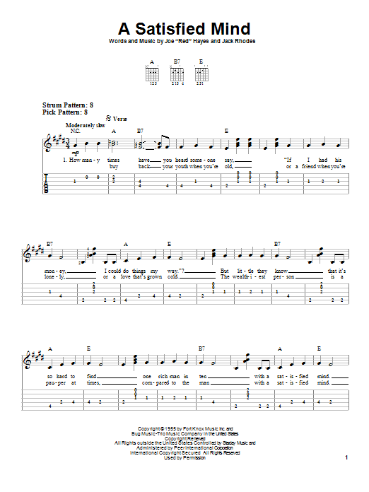 Porter Wagoner A Satisfied Mind sheet music notes and chords. Download Printable PDF.