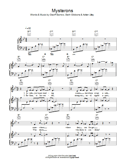 Portishead Mysterons sheet music notes and chords. Download Printable PDF.