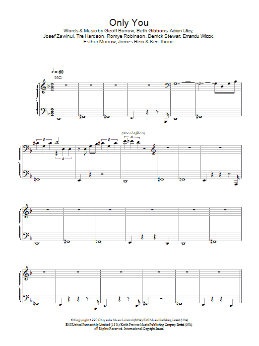 Learn to play Portishead Only You sheet music for Piano, Vocal & Guitar Chords in minutes. Price: 7.8900$ Portishead Only You sheet music notes and chords arranged for Piano, Vocal & Guitar Chords