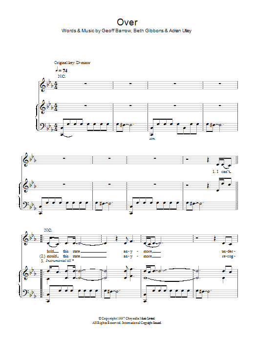 Portishead Over sheet music notes and chords arranged for Piano, Vocal & Guitar Chords