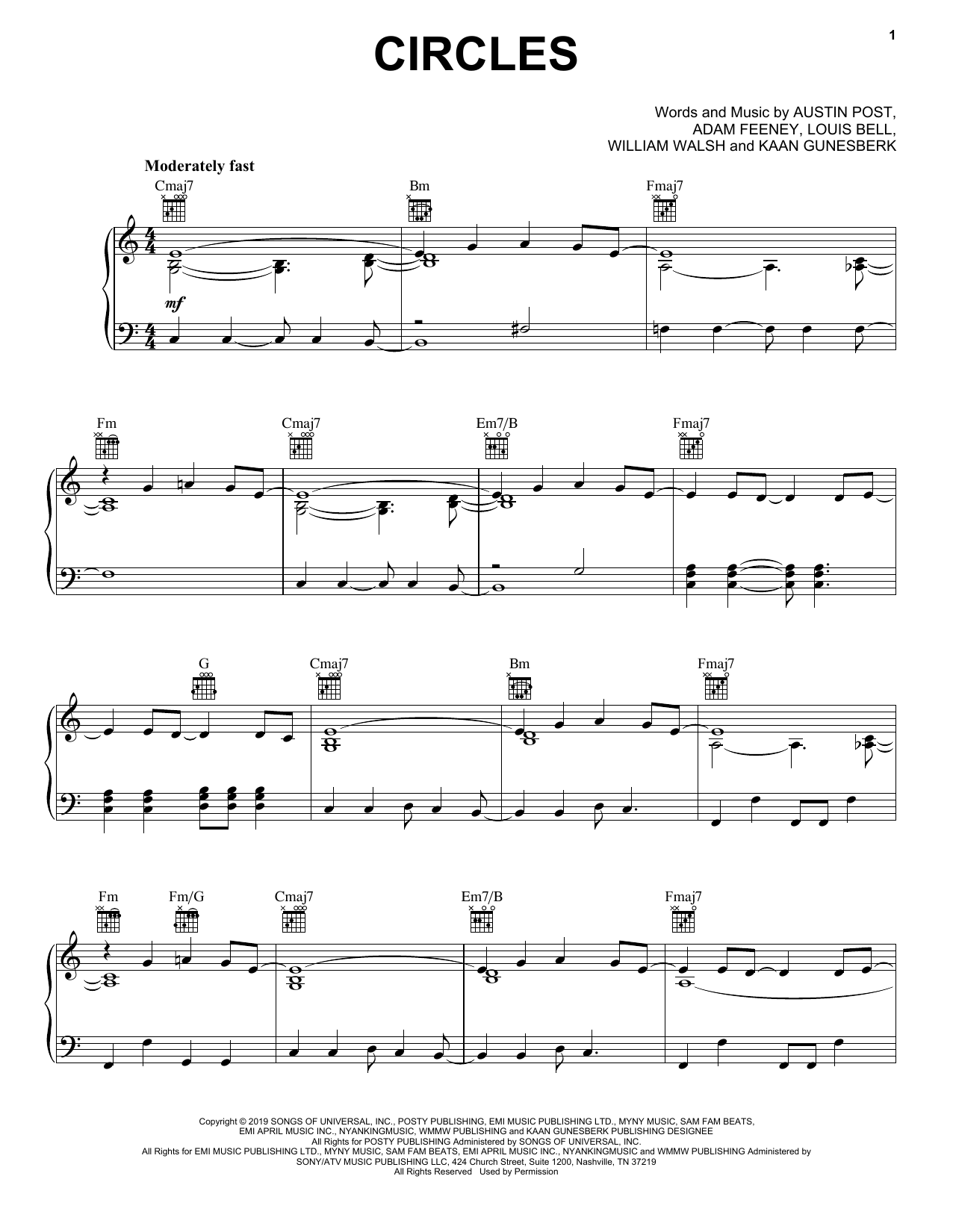 Post Malone Circles sheet music notes and chords. Download Printable PDF.