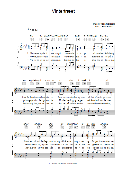 Poul Feldvoss Vintertræet sheet music notes and chords arranged for Piano, Vocal & Guitar Chords