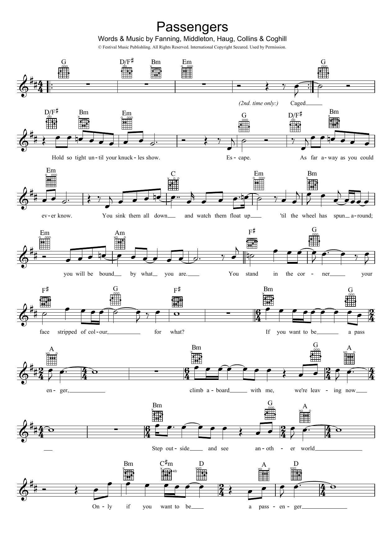 Powderfinger Passengers sheet music notes and chords. Download Printable PDF.