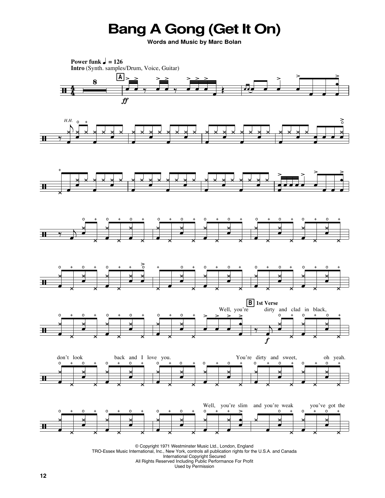 Power Station Bang A Gong (Get It On) sheet music notes and chords. Download Printable PDF.