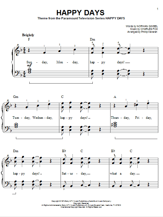 Pratt & McClain Happy Days sheet music notes and chords. Download Printable PDF.