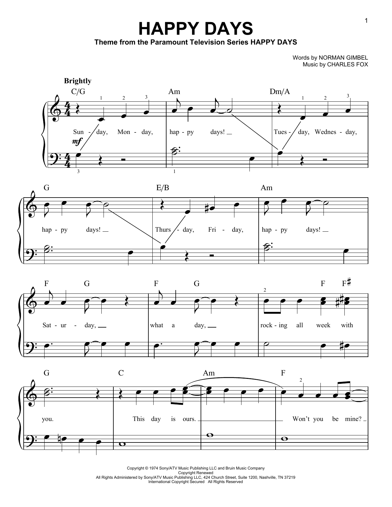 Pratt & McClain Happy Days sheet music notes and chords. Download Printable PDF.