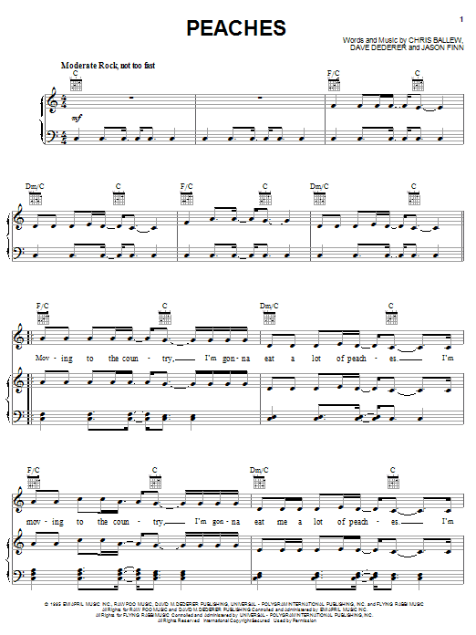 Presidents Of The United States Of America Peaches sheet music notes and chords. Download Printable PDF.