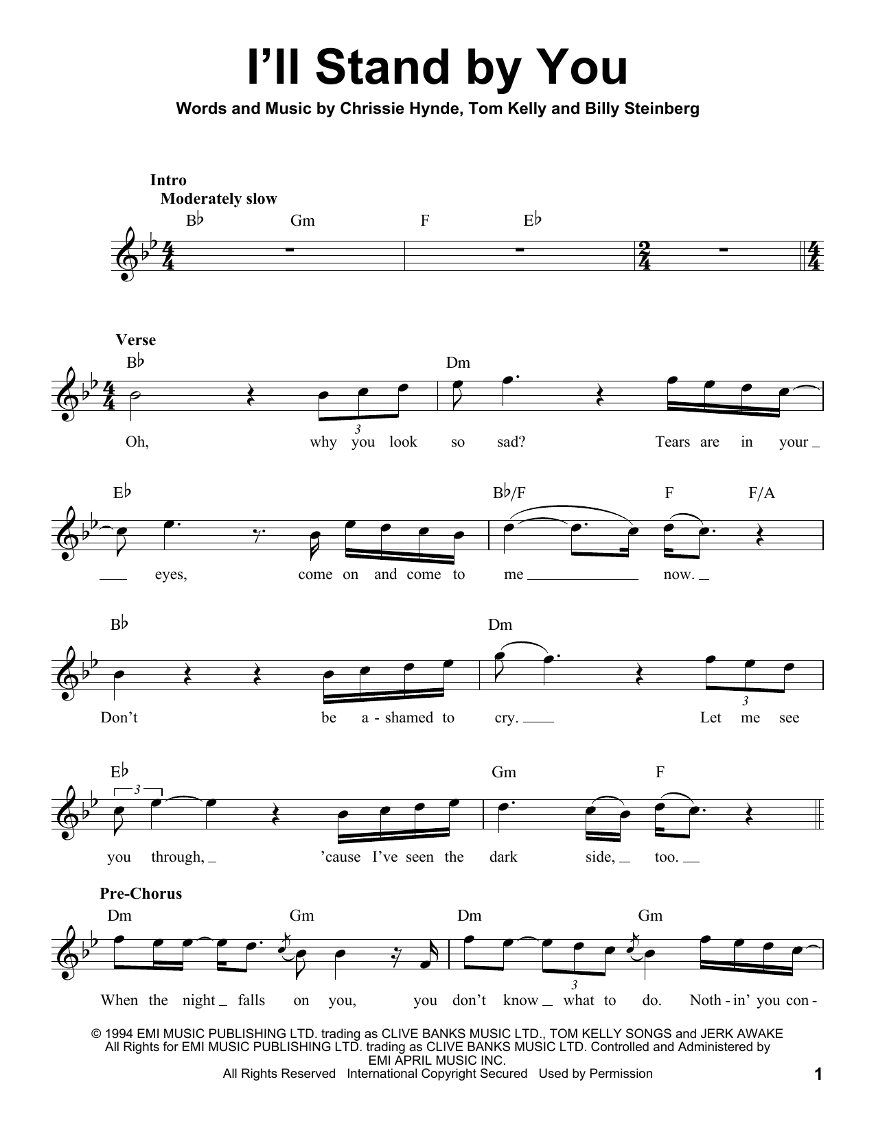 Pretenders I'll Stand By You sheet music notes and chords. Download Printable PDF.