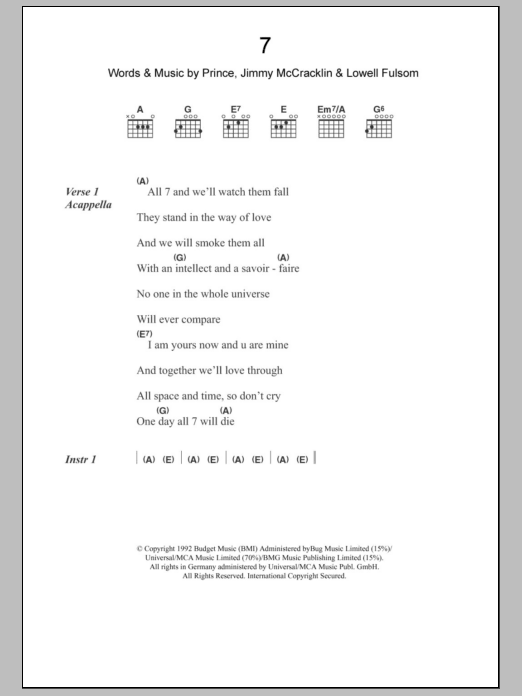 Prince 7 sheet music notes and chords. Download Printable PDF.