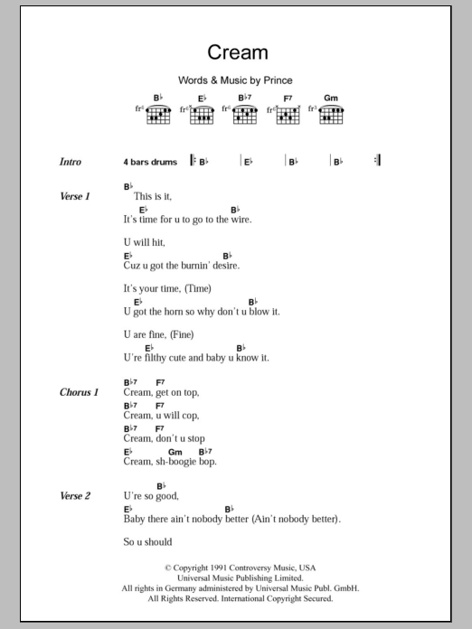 Prince Cream sheet music notes and chords. Download Printable PDF.