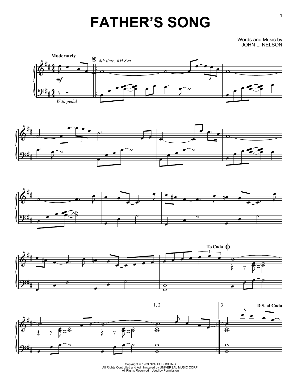 Learn to play Prince Father's Song sheet music for Piano Solo in minutes. Price: 6.9900$ Prince Father's Song sheet music notes and chords arranged for Piano Solo