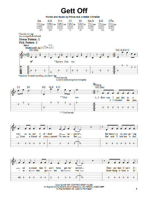 Prince Gett Off sheet music notes and chords. Download Printable PDF.